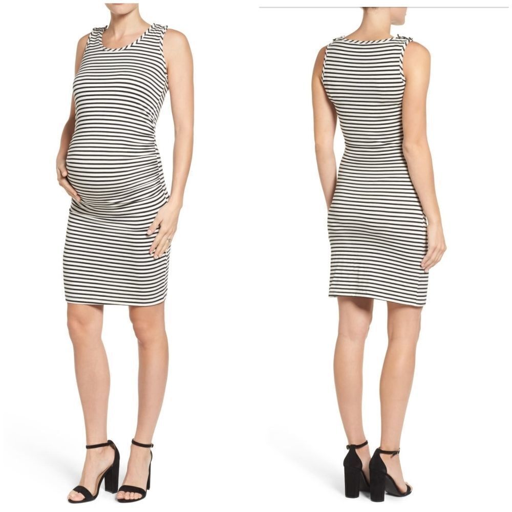 LAB40 maternity dress‎ black and white striped jersey nursing S